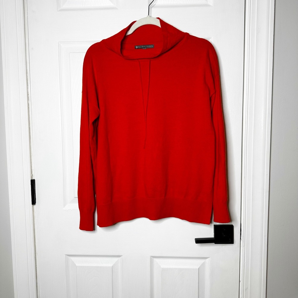 ELLIOTT LAUREN Orange Cowl Neck Long Sleeve Sweater Size S Cotton Cashmere Blend